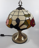 Vintage Plastic Stained Glass Hand Painted Flower Themed 14" Tall Table Lamp Light