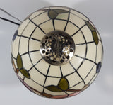 Vintage Plastic Stained Glass Hand Painted Flower Themed 14" Tall Table Lamp Light