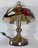 Vintage Plastic Stained Glass Hand Painted Flower Themed 14" Tall Table Lamp Light