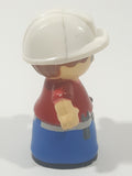 Mega Bloks My First Builders Construction Worker in White Hard Hat Wearing Red and Blue 3" Tall Plastic Toy Figure AM 13854