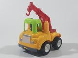 Crane Picker Truck Yellow Green Red with Blue Driver Push and Go 3 1/4" Long Plastic Toy Car Vehicle