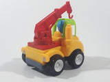 Crane Picker Truck Yellow Green Red with Blue Driver Push and Go 3 1/4" Long Plastic Toy Car Vehicle