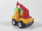 Crane Picker Truck Yellow Green Red with Blue Driver Push and Go 3 1/4" Long Plastic Toy Car Vehicle