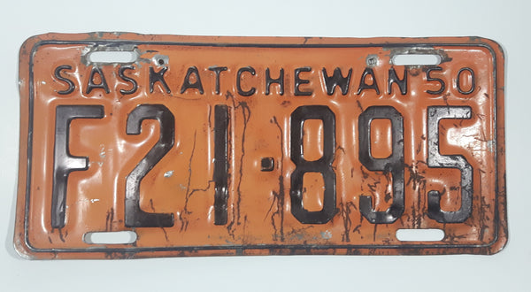 Vintage 1950 Saskatchewan F Orange with Black Letters Vehicle Farm License Plate Tag 21 895