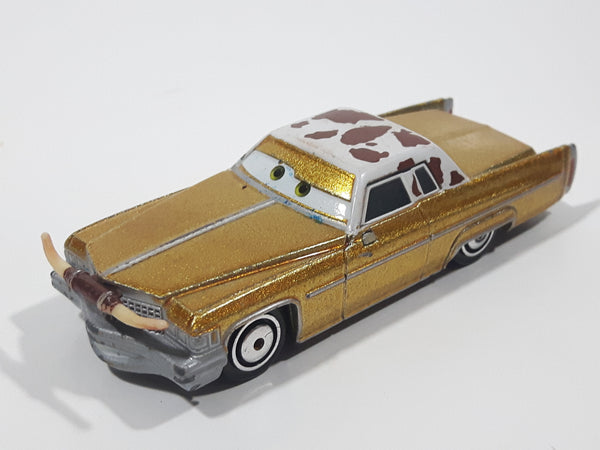Disney Pixar Cars Cadillac Coupe de Ville Gold with Brown and White Cow Print Roof Die Cast Toy Car Vehicle