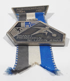 Vintage 1971 Faude Gippingen Switzerland Swiss Auszeichnung Kranz, Preiskegeln SC Larein Jenaz Stone Put Shot Put Steinstossen 4 3/8" Long Grey White Blue Sports Ribbon Medal Award