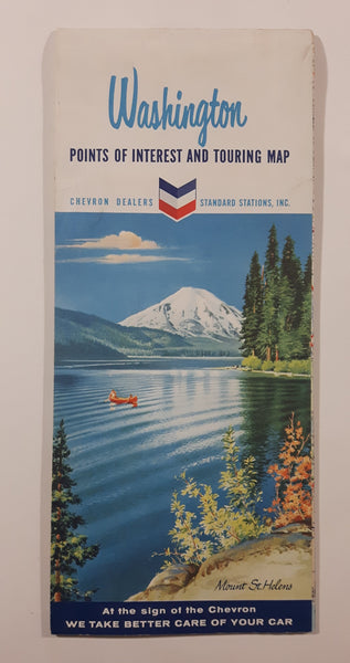 Vintage c. 1961 Chevron Dealers Standard Stations, Inc. Washington Points Of Interest and Touring Map