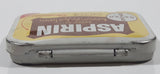 Vintage 1980s Bayer 12 Tablets Aspirin "Genuine" Acetylsalicyclic Acid Tablets DIN 260959 'Press Here' Small Pocket Size Tin Metal Hinged Pill Case EMPTY