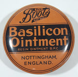 Antique Boots Pure Drug Co. Ltd Basilicon Oinment Resin Ointment B.P.C. 2 3/8" Wide Orange Tin Metal Canister Nottingham England