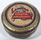 Antique Lanoline A delightfully soothing Emollient 2 3/8" Wide Tin Metal Canister