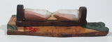 Rare Antique 1893-1923 'Foreign' Bambi Style Deer Fawn Hand Painted 3 3/8" x 5 1/4" Wood and Glass Hour Glass Egg Timer with Pink Sand