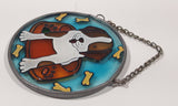 Joan Baker Designs Puppy Dog Sitting in Dish with Bones 3 1/4" Stained Glass Window Sun Catcher