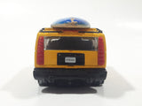 Maisto Hummer H2 SUV Yellow 1/46 Scale Pull Back Die Cast Toy Car Vehicle with Wood San Diego Surfboard On Roof No Tires
