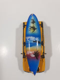 Maisto Hummer H2 SUV Yellow 1/46 Scale Pull Back Die Cast Toy Car Vehicle with Wood San Diego Surfboard On Roof No Tires