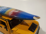 Maisto Hummer H2 SUV Yellow 1/46 Scale Pull Back Die Cast Toy Car Vehicle with Wood San Diego Surfboard On Roof No Tires