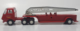 Vintage 1970s Tonka Semi Tractor Truck and Fire Ladder Trailer Red 10 1/4" Long Pressed Steel and Plastic Die Cast Toy Car Vehicle