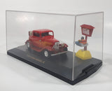 1998 Road Champs 1932 Ford Model B Red with Orange Flames Die Cast Toy Car Vehicle with Opening Trunk and Food Serving Sign in Display Case