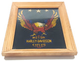 Vintage Conception Enterprises Harley Davidson Motor Cycles American Eagle 11 1/2" x 14 1/4" Wood Framed Glass Mirror Art