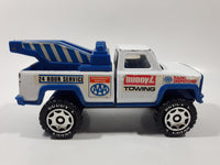 Vintage Buddy L Tow Truck AAA Emergency Service White and Blue Pressed Steel and Plastic Toy Car Vehicle Made in Macau