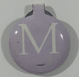 Vintage Light Purple with White Letter M Fold Over Style 5/8" Metal Tab Clip Pin
