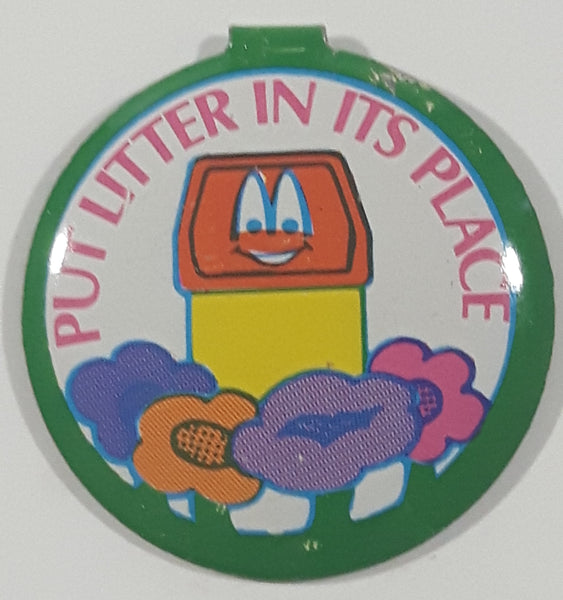 Vintage McDonald's Put Litter In Its Place Fold Over Style 7/8" Metal Tab Clip Pin Horse Racing