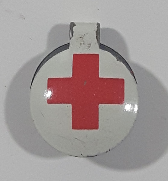Vintage Red Cross Fold Over Style 3/8" Metal Tab Clip Pin