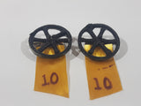 Vintage Black Rope 6 Spoke Wheel 1 1/8" Pin with Yellow Ribbon with 10 On It Set of 2