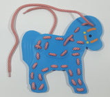 Vintage 1980 Fisher Price Quaker Oats 727 Little Lace Ups Blue Plastic Horse with Shoe Laces