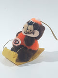 Vintage A&W Root Beer Bear Riding a Yellow Toboggan 3 3/4" Tall Plush Stuffed Character Hanging Christmas Tree Ornament