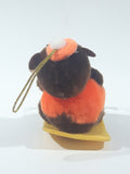 Vintage A&W Root Beer Bear Riding a Yellow Toboggan 3 3/4" Tall Plush Stuffed Character Hanging Christmas Tree Ornament