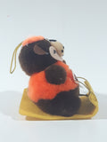 Vintage A&W Root Beer Bear Riding a Yellow Toboggan 3 3/4" Tall Plush Stuffed Character Hanging Christmas Tree Ornament