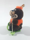 Vintage A&W Root Beer Bear Skiing with Green Skis 3 3/4" Tall Plush Stuffed Character Hanging Christmas Tree Ornament
