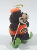 Vintage A&W Root Beer Bear Skiing with Green Skis 3 3/4" Tall Plush Stuffed Character Hanging Christmas Tree Ornament