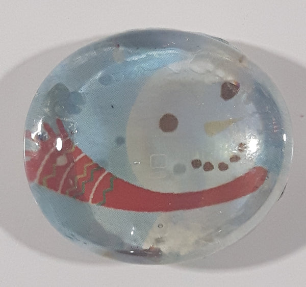 Snowman Themed Glass Oval Shaped 1 1/8" x 1 1/4" Fridge Magnet