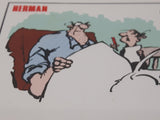 Vintage 1983 Universal Press Syndicate Herman "Dad, I'm writing my life story. Is 'poverty-stricken' one word?" 5 1/2" x 5 1/2" Wood Framed Ceramic Tile Trivet