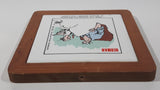 Vintage 1983 Universal Press Syndicate Herman "Dad, I'm writing my life story. Is 'poverty-stricken' one word?" 5 1/2" x 5 1/2" Wood Framed Ceramic Tile Trivet