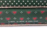 Dept 56 Red Heart Themed Green Tin Metal Container Made in Hong Kong