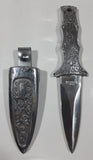 Vintage Engraved Stainless Steel 6 3/4" Long Straight Blade Dagger Boot Knife in Sheath