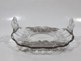 Vintage Leaves Berries and Birds Pattern Silver Overlay 6 1/2" x 7" Wide Glass Candy Serving Dish with Ornate Handles
