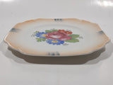 Vintage Victoria Czechoslovakia NU Blue Red Pink Flower Themed 6 1/2" Hand Painted Porcelain Plate