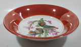 Antique German Colorful Birds and Pink Flower Themed Orange Amber Lustreware 9 1/4" Hand Painted Porcelain Bowl