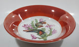 Antique German Colorful Birds and Pink Flower Themed Orange Amber Lustreware 9 1/4" Hand Painted Porcelain Bowl