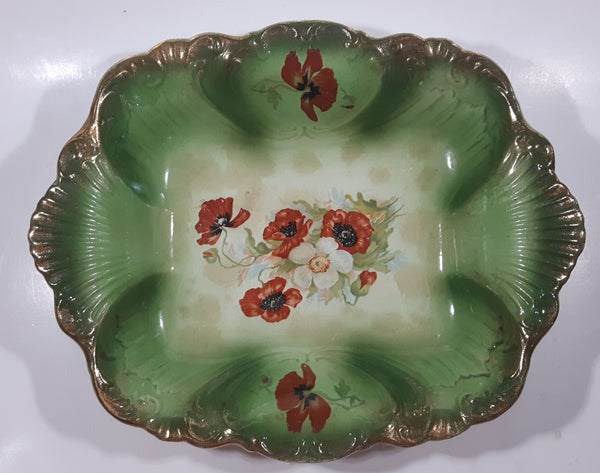 Antique Crown Staffordshire Flower Poppy Themed 10" x 12 1/4" Hand Painted Porcelain Bowl