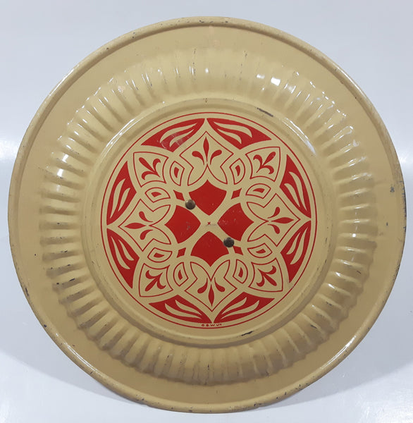 Vintage C.S.W. LTD Red Ornate Pattern on Cream 8 3/4" Metal Plate