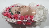 Vintage Woman Head Green Headband with Pink and White Doily Lace Bonnet