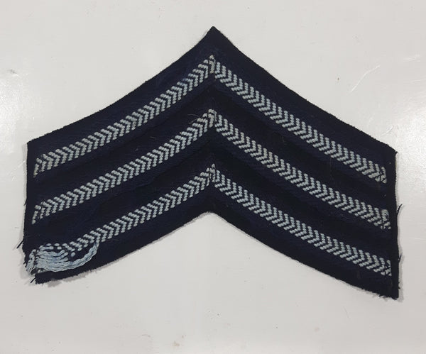 Vintage US Army Sergeant Rank Light Blue White Thread Chevrons on Dark Blue 4" x 5 3/4" Shoulder Fabric Patch Badge