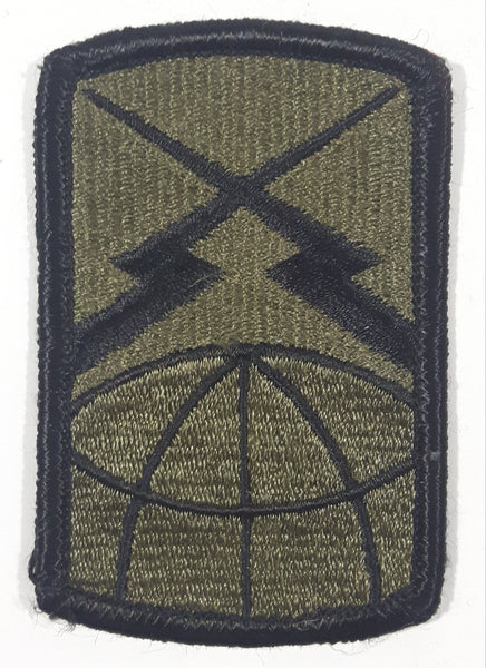 Vintage US Army Information System Command Subdued Black on Olive Green 1 7/8" x 2 7/8" Fabric Patch Badge Insignia