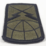 Vintage US Army Information System Command Subdued Black on Olive Green 1 7/8" x 2 7/8" Fabric Patch Badge Insignia