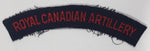 Royal Canadian Artillery Arched Shoulder Title Black with Red Letters 3/4" x 5" Fabric Patch Badge