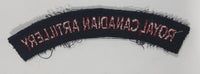 Royal Canadian Artillery Arched Shoulder Title Black with Red Letters 3/4" x 5" Fabric Patch Badge